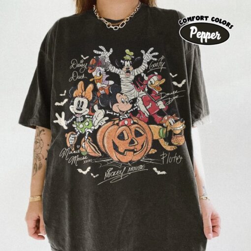 Comfor Color Mickey & Friends with Signs Halloween T-shirt and Sweatshirt, Mickey's Not So Scary Party 2025 Tee, Trick or Treat Disney Trip Shirt