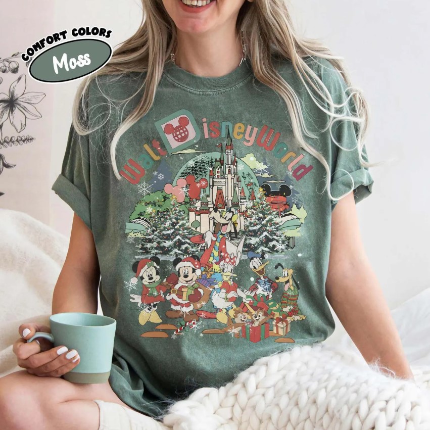 Comfor Color Walt Disney World Christmas Family T-shirt and Sweatshirt, Mickey And Friends Christmas Matching Tee, Magic Kingdom Shirt, Disneyworld Christmas Shirt