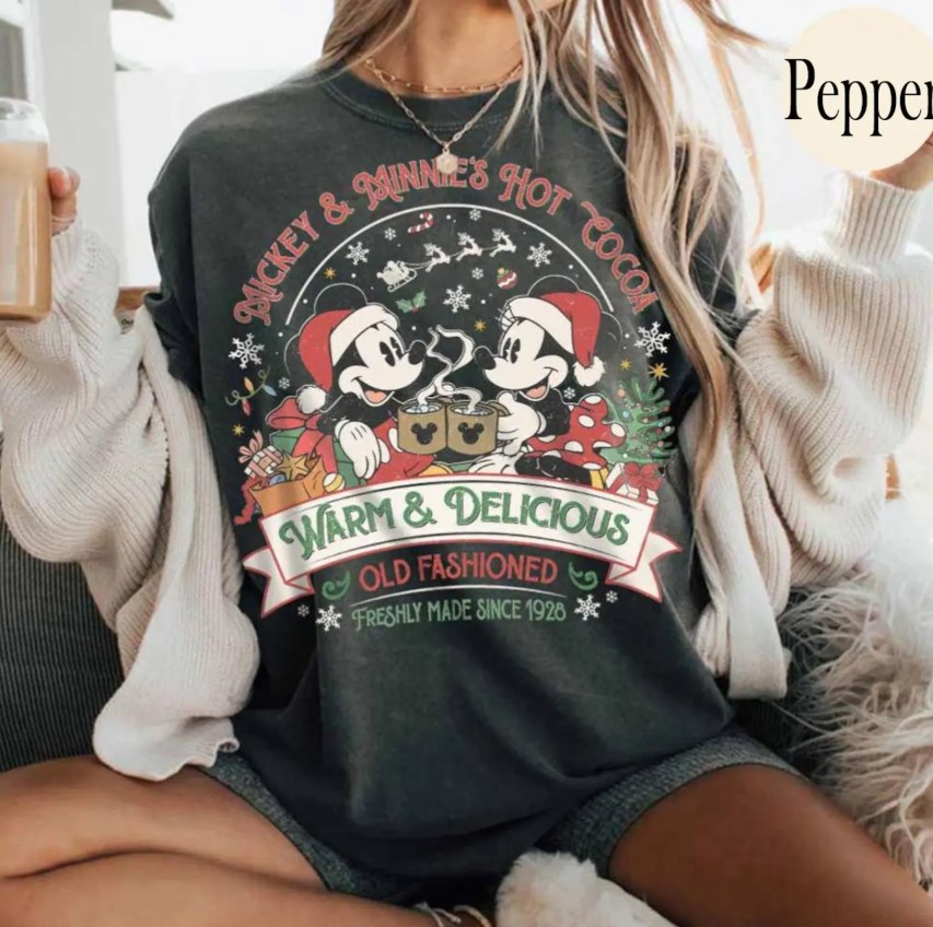 Comfor Color Disney Hot Cocoa Christmas Shirt, Mickey Minnie Hot Cocoa Christmas Shirt, Disneyland Christmas Shirt, Disney Vacation Shirt