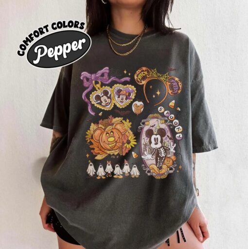 Comfor Color Disney Mickey Halloween Coquette T-shirt and Sweatshirt, Disney Halloween Trip Shirt, Halloween Shirt, Disneyland Halloween Tee, Mickey and Friends Halloween