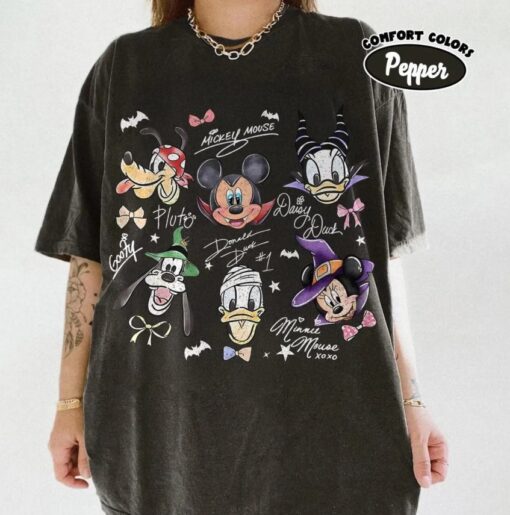Comfor Color Coquette Bow Mickey & Friends Halloween T-shirt and Sweatshirt, Disney Halloween Tee, Mickey's Not So Scary Party Family Matching Shirt