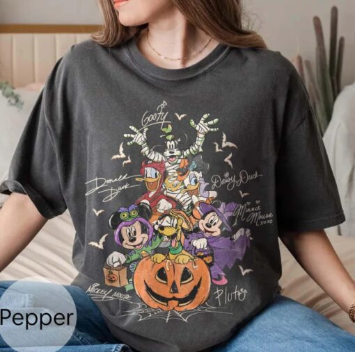 Comfor Color Mickey & Friends with Signs Halloween T-shirt and Sweatshirt, Mickey's Not So Scary Halloween Party Tee, Halloween Party Trip 2025 Shirt